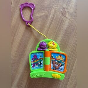 BARNEY & BJ 5" CLIP ON MUSICAL TALKING BOOK 2002 MATTEL BABY TOY STROLLER CRIB